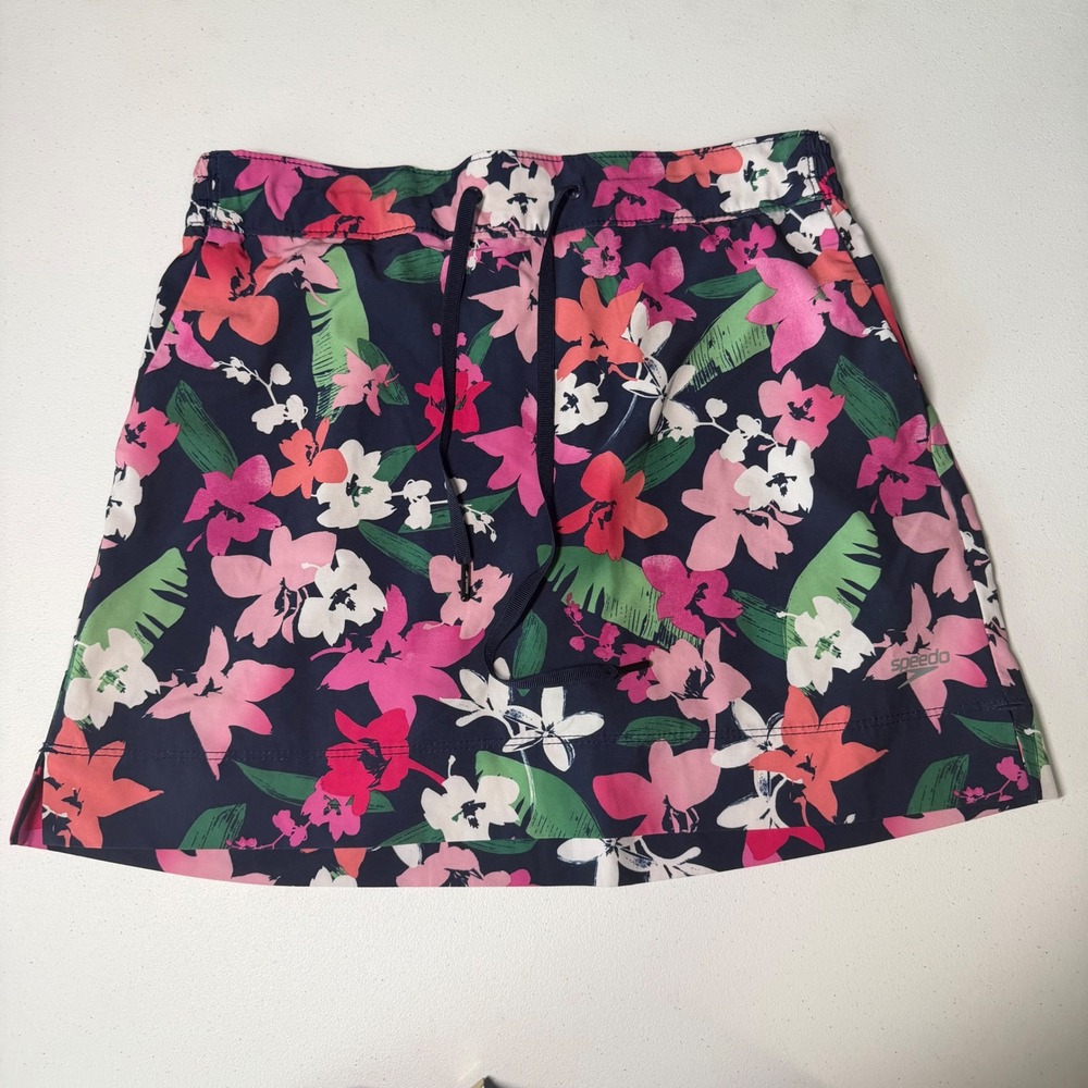 Speedo Swim Skort Floral Navy Blue Built-in Shorts Athletic Tropical